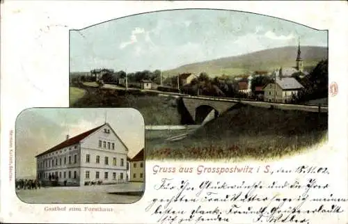 Ak Großpostwitz in Sachsen, Gasthof zum Forsthaus, Panorama