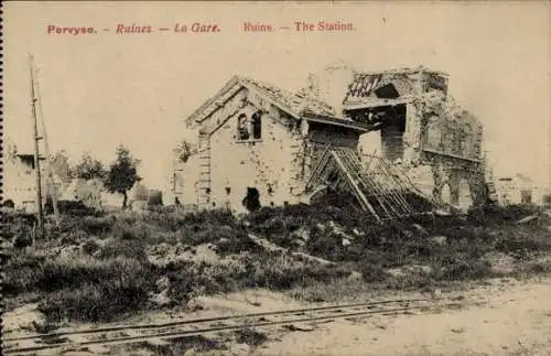 Ak Pervijze Pervyse Diksmuide Dixmude Westflandern, zerstörter Bahnhof, Krieg