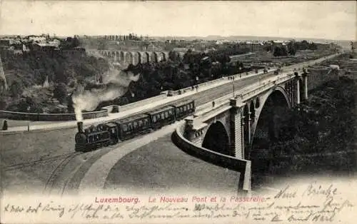 Ak Luxemburg Luxembourg, Le Nouveau Pont, Eisenbahn