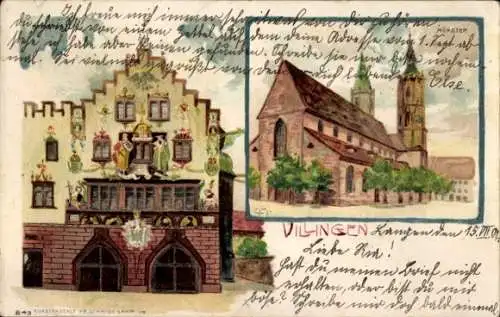 Künstler Ak Villingen im Schwarzwald, Münster, Rathaus