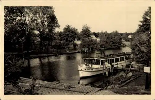 Ak Prieros Heidesee in der Mark, Dampfer Wolfgang, Anlegestelle