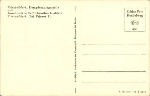 Ak Prieros Heidesee in der Mark, Dampfer Wolfgang, Anlegestelle