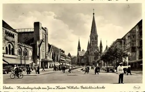 Ak Berlin Charlottenburg, Hardenbergstraße am Zoo u. Kaiser Wilhelm-Gedächtniskirche