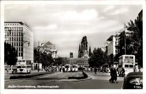 Ak Berlin Charlottenburg, Hardenbergstraße, Verkehr, Straßenbahn, Busse, Gedachtniskirche