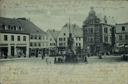 Mondschein Ak Unna in Westfalen, Marktplatz