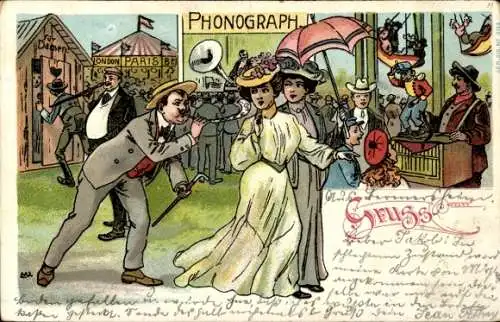 Künstler Ak Jahrmarkt, Kirmes, Phonograph