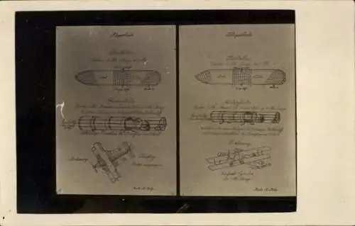Foto Pläne von Zeppelinen und Flugzeugen