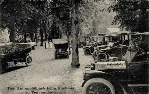 Ak Ostseebad Travemünde Lübeck, Automobilpark beim Kurhaus