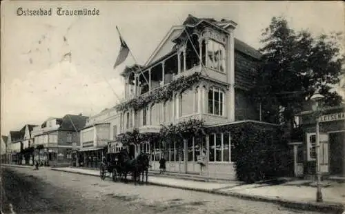 Ak Ostseebad Travemünde Lübeck, Hotel de Russie, Kutsche