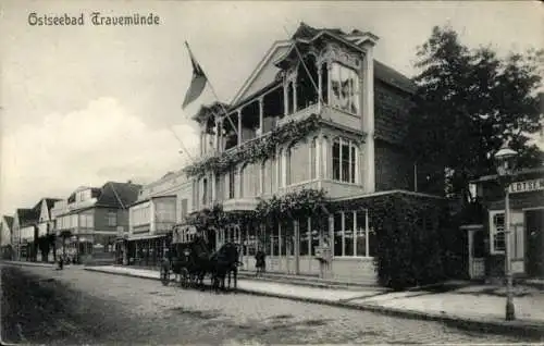 Ak Ostseebad Travemünde Lübeck, Hotel de Russie, Kutsche