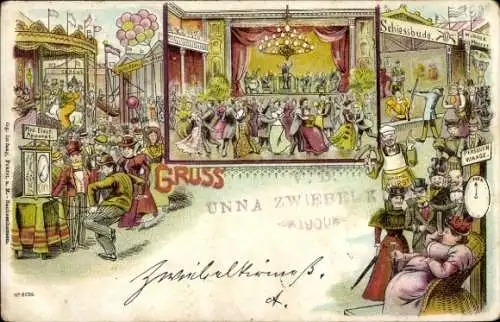 Litho Unna, Unnaer Zwiebel Markt, Personenwaage, Karussell, Schießbude