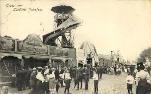 Ak Lübeck in Schleswig Holstein, Volksfest, Wissenschaftliches Museum Panoptikum, Riesenrutsche