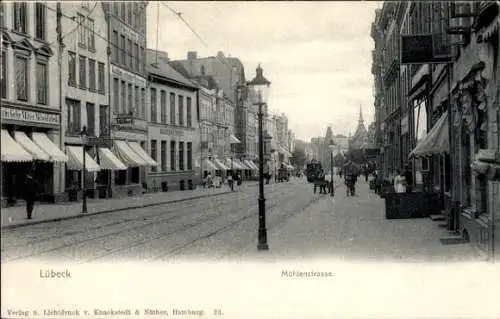 Ak Hansestadt Lübeck, Mühlenstraße, Geschäfte