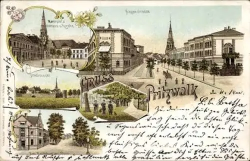 Litho Pritzwalk, Hagenstrasse, Marktplatz, Stadtamauer