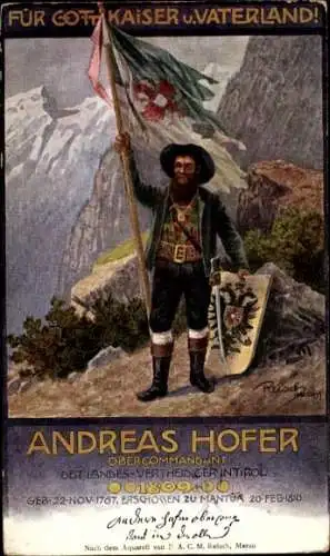 Künstler Ak Reisch, Andreas Hofer, Oberkommandant der Landesverteidiger in Tirol 1809