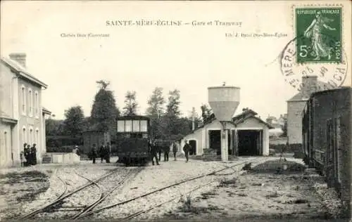 Ak Sainte Mère Église Manche, Bahnhof, Straßenbahn