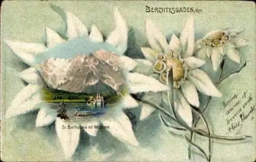 Passepartout Litho Sankt Bartholomä Schönau am Königssee, Edelweiss