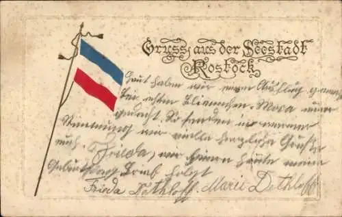 Präge Ak Hansestadt Rostock, Fahne, Seestadt