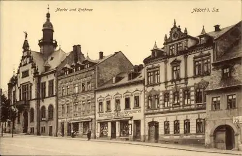 Ak Adorf im Vogtland, Markt, Rathaus, Buchbinderei