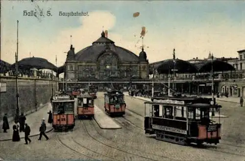 Ak Halle an der Saale, Hauptbahnhof, Straßenbahn Nr. 6