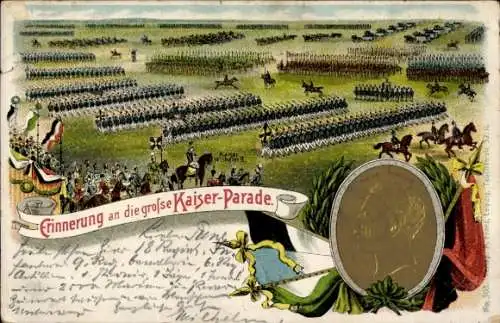 Präge Litho Große Kaiser-Parade, Kaiser Wilhelm II., Fahnen