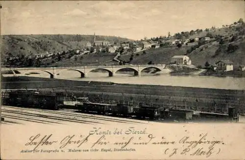 Ak Kontz Moselle, Gesamtansicht, Brücke