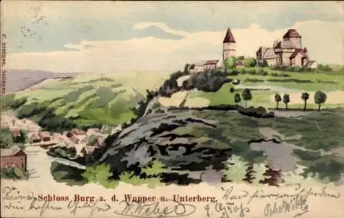 Handgemalt Ak Burg an der Wupper Solingen, Schloss, Unterberg