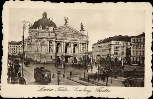 Ak Lwiw Lwów Lemberg Ukraine, Theater, Straßenbahn