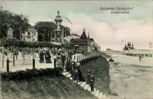 Ak Ostseebad Heringsdorf auf Usedom, am Strand Casino Aussichtsturm