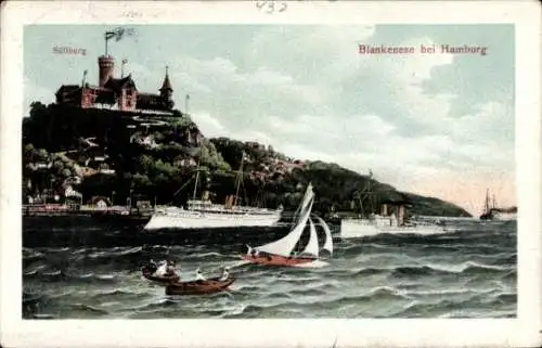 Ak Hamburg Altona Blankenese, Süllberg mit Gasthaus, Boote, Dampfer