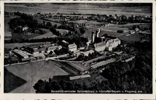 Ak Schweiklberg Vilshofen an der Donau, Benediktinerkloster, Fliegeraufnahme
