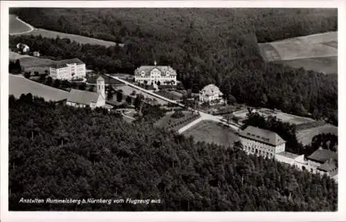 Ak Rummelsberg Schwarzenbruck in Mittelfranken Bayern, Anstalten, Fliegeraufnahme