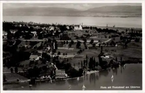 Ak Horn Gaienhofen am Bodensee, Hornstaad am Untersee, Fliegeraufnahme.