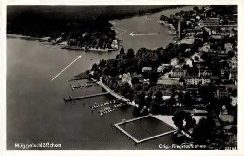 Ak Berlin Köpenick Friedrichshagen, Restaurant Müggelschlösschen, Fliegeraufnahme