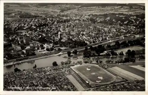 Ak Schweinfurt in Unterfranken Bayern, Fliegeraufnahme, Stadion