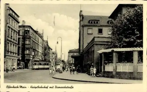 Ak Offenbach am Main Hessen, Hauptbahnhof mit Bismarckstraße