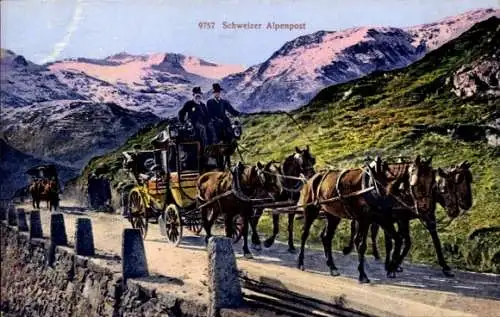 Ak Schweizer Alpenpost, Postkutsche