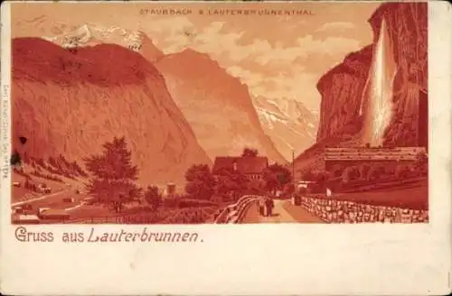 Litho Lauterbrunnen Kanton Bern, Staubbach, Lauterbrunnental