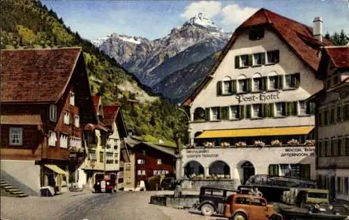 Ak Wassen Kt. Uri Schweiz, Gotthard Susten Route, Posthotel