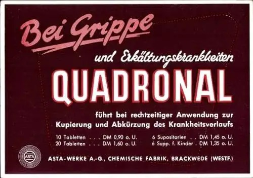 Ak Reklame Quadronal, Asta Werke AG, Chemische Fabrik, Brackwede Westf.