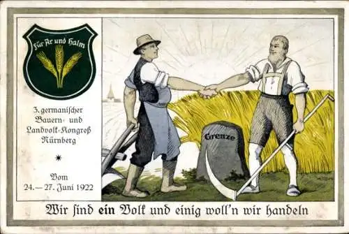 Ak Wir sind ein Volk, 3. germanischer Bauern und Landvolk Kongress Nürnberg 1922