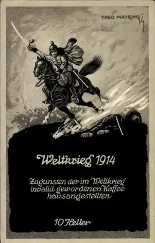 Künstler Ak Weltkrieg 1914, Zugunsten der im Weltkrieg invalid gewordenen Kaffeehausangestellten