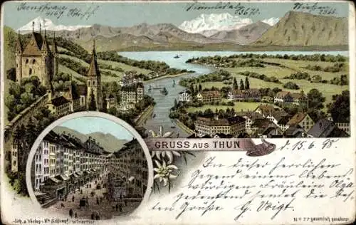 Litho Thun Kanton Bern Schweiz, Gesamtansicht, Straßenpartie