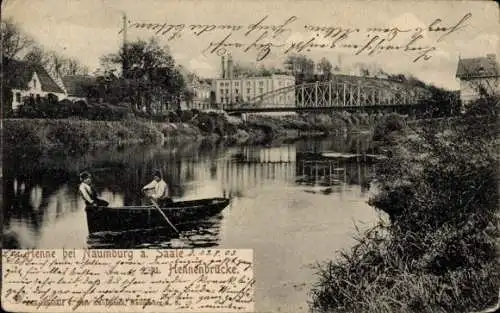 Ak Henne Naumburg an der Saale, Hennenbrücke, Ruderboot