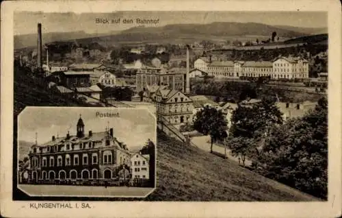 Ak Klingenthal im Vogtland Sachsen, Gesamtansicht, Bahnhof, Post