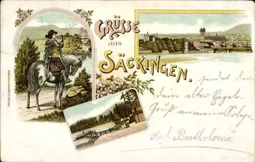 Litho Bad Säckingen am Hochrhein, Panorama, Trompeter von Säckingen
