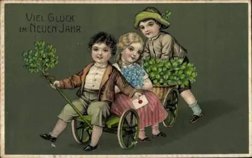 Ak Viel Glück im Neuen Jahr, Kinder, Kleeblätter