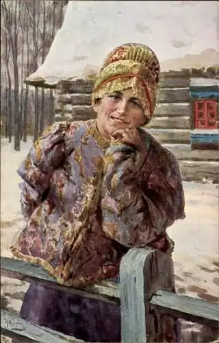 Künstler Ak In Erwartung, russische Schwangere in Tracht