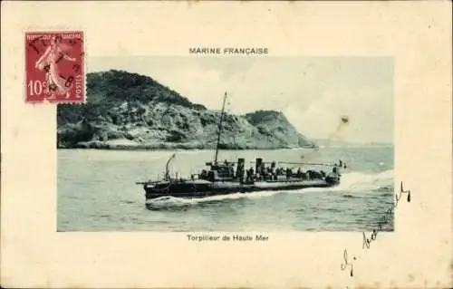 Ak Französisches Torpedoboot auf See