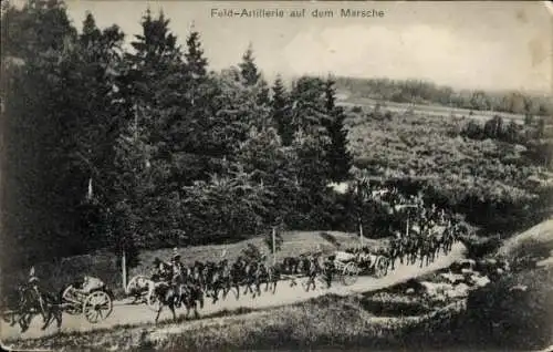 Ak Mulhouse Mülhausen Elsass Haut Rhin, Napoleonsinsel, Feldartillerie auf dem Marsche